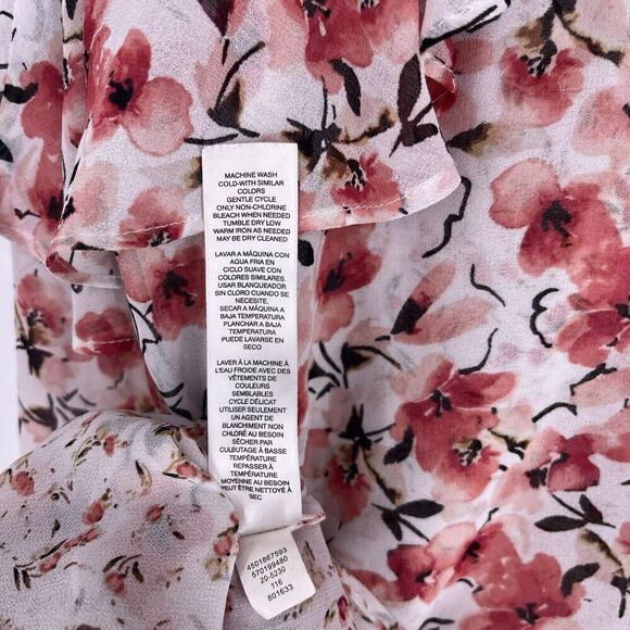 WHBM White House Black Market Top Size 8 Pink Flare Sleeve Blouse Floral Ruffle - Picture 9 of 9